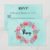 Floral Watercolor Wreath Wedding RSVP Karte (Vorne/Hinten)