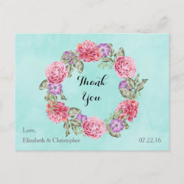 Floral Watercolor Wreath Wedding Vielen Dank Postkarte