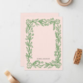 Floral Wavy Border Pink Green Mitteilungskarte (Vorderseite/Rückseite Beispiel)