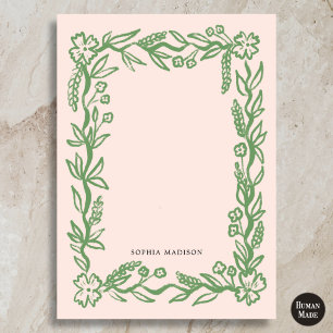 Floral Wavy Border Pink Green Mitteilungskarte