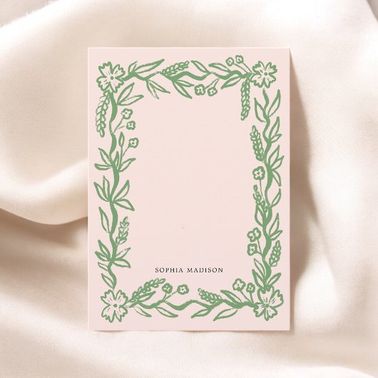Floral Wavy Border Pink Green Mitteilungskarte