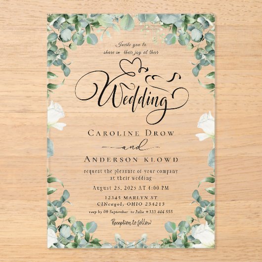 Floral Wedding Acrylic Invitations Acryleinladungen (Vorderseite)