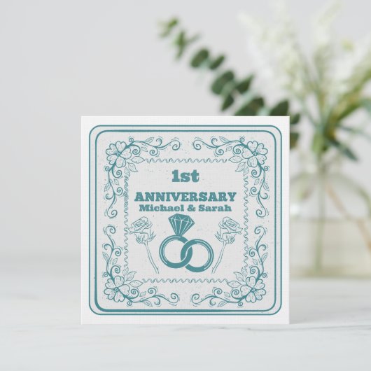 Floral wedding Anniversary Customizable year Einladung (Stehend Vorderseite)