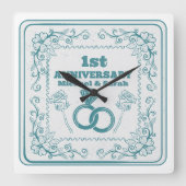 Floral wedding Anniversary Customizable year Quadratische Wanduhr (Vorderseite)