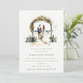 Floral Wedding Arch Beach Seascape Brautparty Einladung (Stehend Vorderseite)