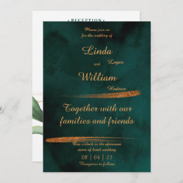 Floral Wedding Deep Sea Dark Green & Gold Feiertagskarte