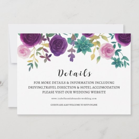 FLORAL Wedding Details Card Einladung (Vorderseite)
