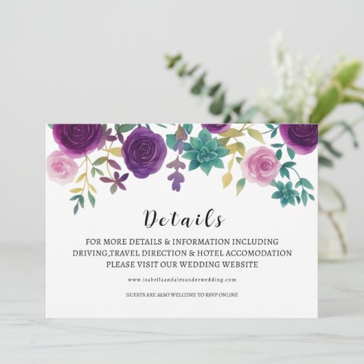 FLORAL Wedding Details Card Einladung (Stehend Vorderseite)