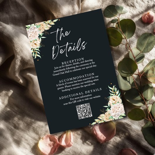 Floral Wedding Details Enclosure Card with QR Cod Begleitkarte