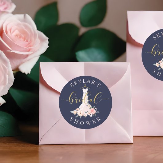 Floral Wedding Dress Navy Brautparty Runder Aufkleber