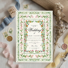 Floral Wedding Elegant Botanical Border Vintage Einladung