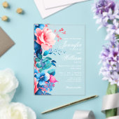 Floral Wedding Elegante Script Typografie Blue Pin Acryleinladungen (In Situ (Hochzeit))