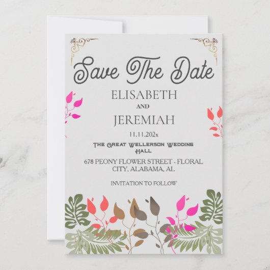 Floral Wedding Foto Ankündigung Datum freihalten (Vorderseite)