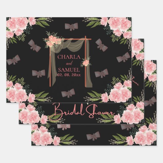 Floral Wedding Gate Brautparty Black Geschenkpapier Set (Set)