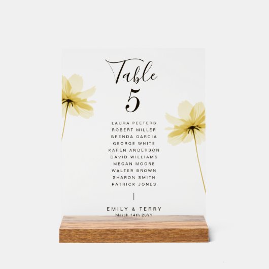 Floral Wedding Guest Names Tischnummer Mattiert Acrylschild (Vorderseite)