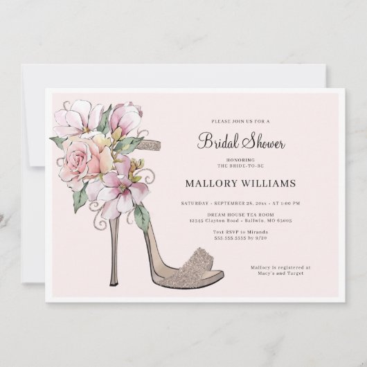 Floral Wedding Heelses Brautparty Einladung (Vorderseite)