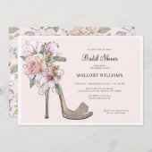 Floral Wedding Heelses Brautparty Einladung (Vorne/Hinten)