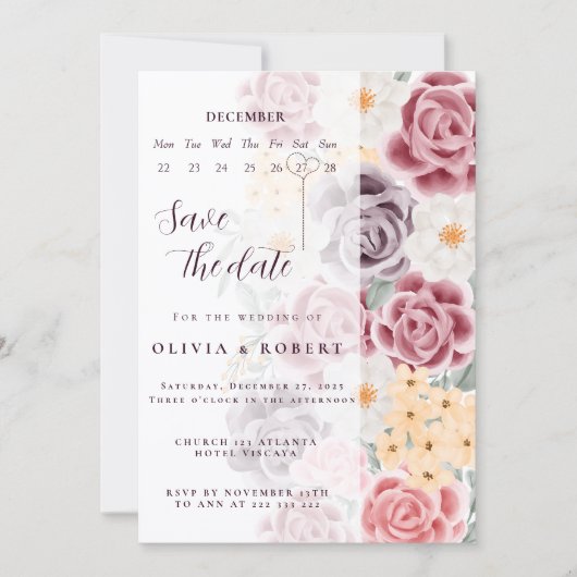 Floral wedding invitation combines romantic elegan einladung (Vorderseite)
