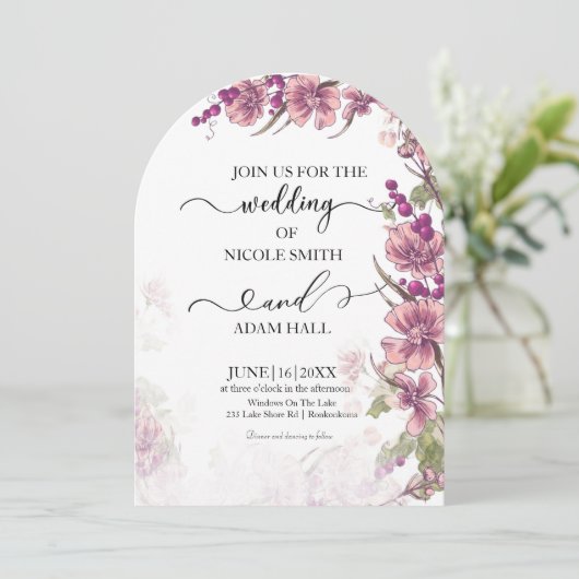 Floral Wedding Invitation Einladung (Stehend Vorderseite)