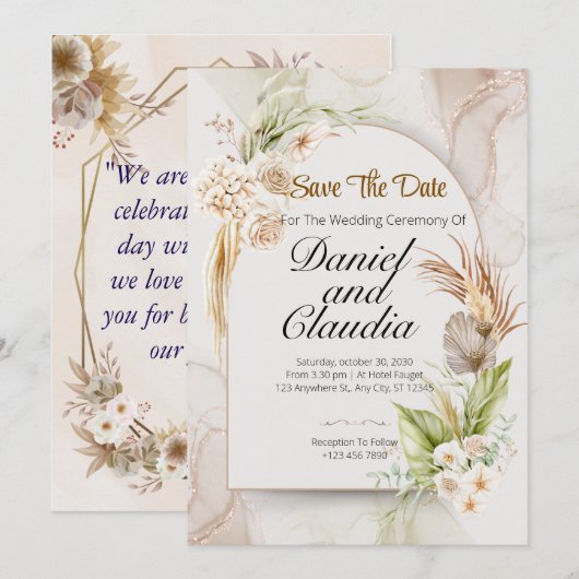 Floral Wedding Invitation Einladung (Vorne/Hinten)