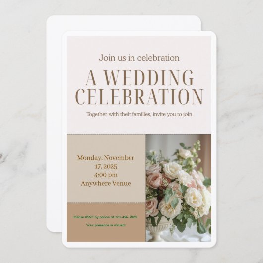 Floral Wedding Invitation-Elegant Botanical Design Einladung (Vorne/Hinten)