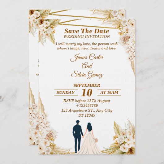 Floral Wedding Invitation – Modern invite card Einladung (Vorne/Hinten)