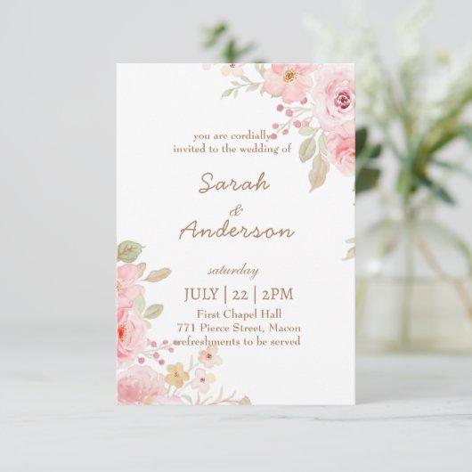 Floral Wedding Invitation Template Wedding  Dankeskarte (Stehend Vorderseite)