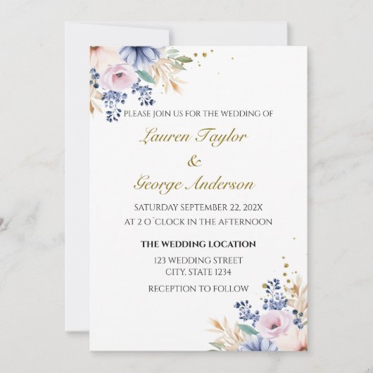 Floral wedding invitation, wedding invite einladung (Vorderseite)
