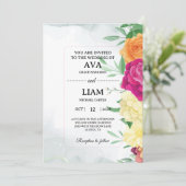 Floral Wedding Invitation with Modern Framed Text Einladung (Stehend Vorderseite)