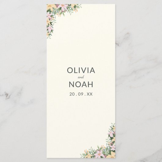 Floral wedding menu - boho style menükarte (Rückseite)