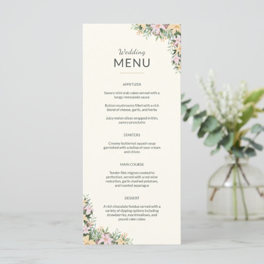 Floral wedding menu - boho style menükarte (Stehend Vorderseite)