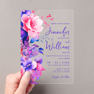 Floral Wedding Modern Script Typografy Lila Acryleinladungen