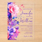 Floral Wedding Modern Script Typografy Lila Acryleinladungen (Vorderseite)