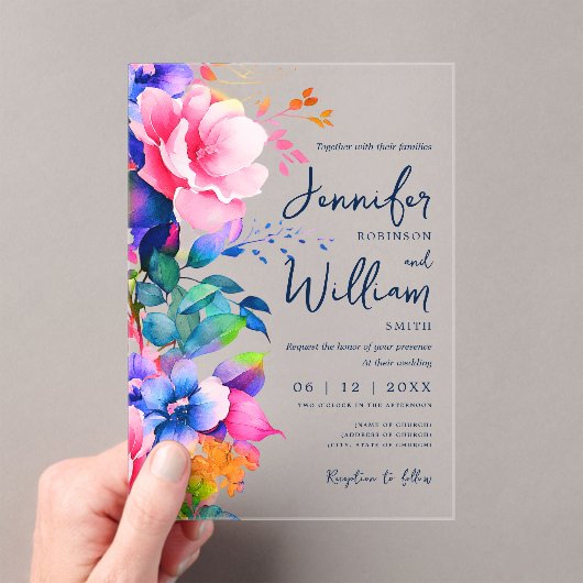 Floral Wedding Modern Script Typografy Rainbow Acryleinladungen (Insitu (Handheld))