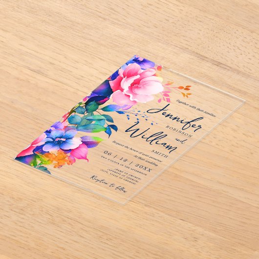 Floral Wedding Modern Script Typografy Rainbow Acryleinladungen (Ablage )