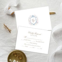 Floral Wedding Monogram Crest RSVP Card