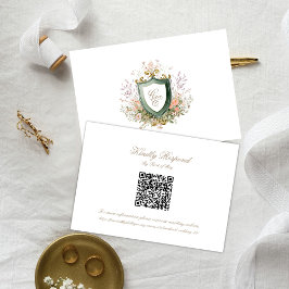 Floral Wedding Monogram Crest RSVP Card Karte