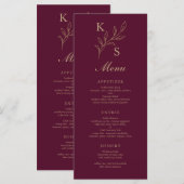 Floral Wedding Monogram Minimalistisch Menükarte (Vorne/Hinten)