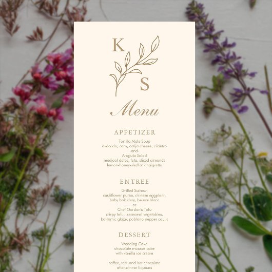 Floral Wedding Monogram Minimalistisch Menükarte