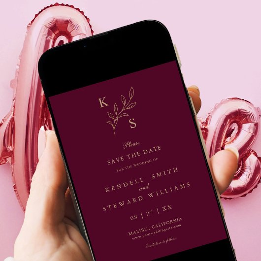 Floral Wedding Monogram Save the Date Minimalistis