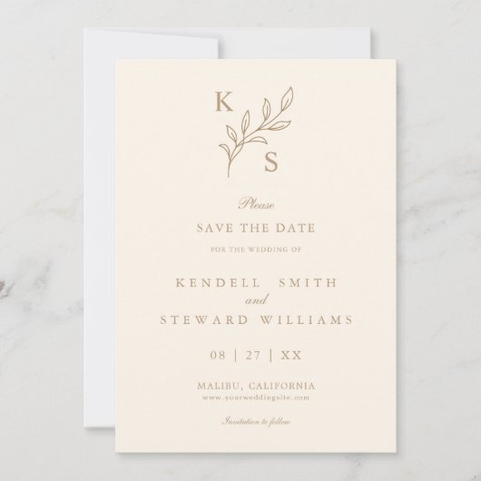 Floral Wedding Monogram Save the Date Minimalistis (Vorderseite)