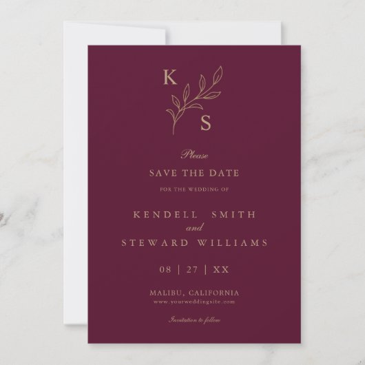 Floral Wedding Monogram Save the Date Minimalistis (Vorderseite)
