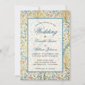 Floral Wedding Morris Muster Elegantes Skript Einladung (Vorderseite)