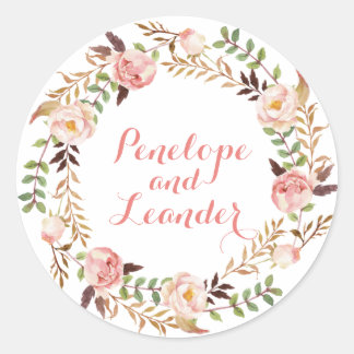 Floral Wedding Names Label Stickers