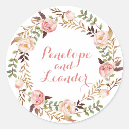 Floral Wedding Names Label Stickers (Vorderseite)