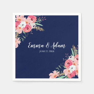 Floral Wedding Napkin Botanische Blume Navy Blue Serviette
