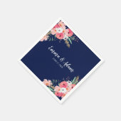 Floral Wedding Napkin Botanische Blume Navy Blue Serviette (Ecke)