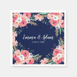 Floral Wedding Napkin Botanische Blume Navy Blue Serviette