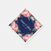 Floral Wedding Napkin Botanische Blume Navy Blue Serviette (Ecke)