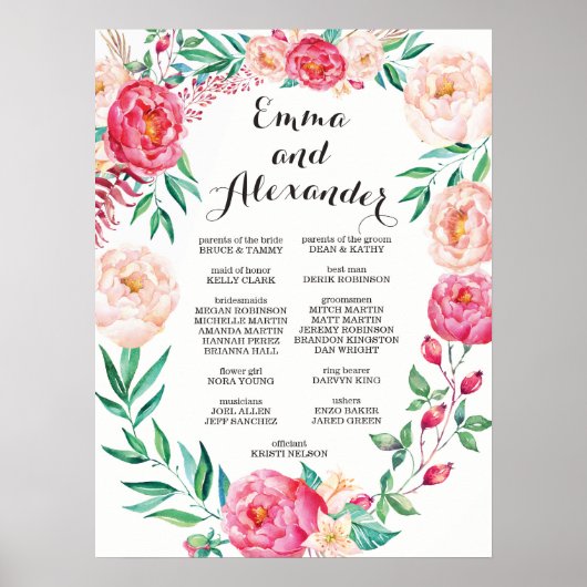 Floral Wedding Party-Zeichen / Willkommensuntersch Poster (Vorne)